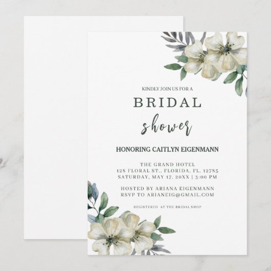Charmante botanische bruids douche uitnodiging (Voorkant / Achterkant)