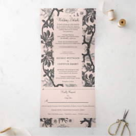 Charmante botanische trouwkaart drieluik uitnodiging