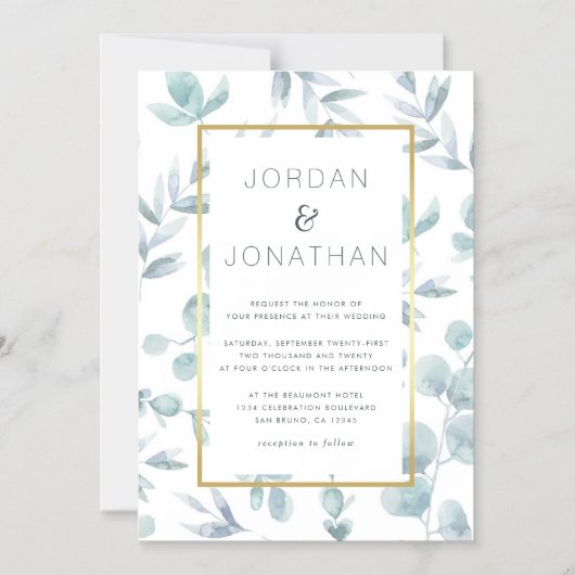 Charmante Botanische Waterverf verlaat bruiloft Magnetische Uitnodiging (Voorkant)
