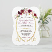 Charmante Bourgondische Marsala Floral Fall Weddin Kaart (Staand voorkant)