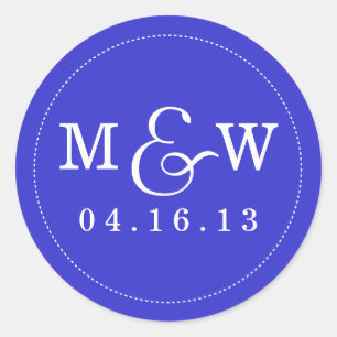Charmante bruiloft Monogram Sticker - Royal Blue