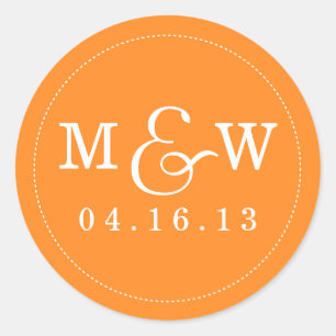 Charmante bruiloft Monogram Sticker - Sinaasappel