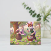 Charmante Bunny Easter Egg Hunt Feestdagenkaart (Staand voorkant)