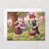 Charmante Bunny Easter Egg Hunt Feestdagenkaart (Voorkant / Achterkant)