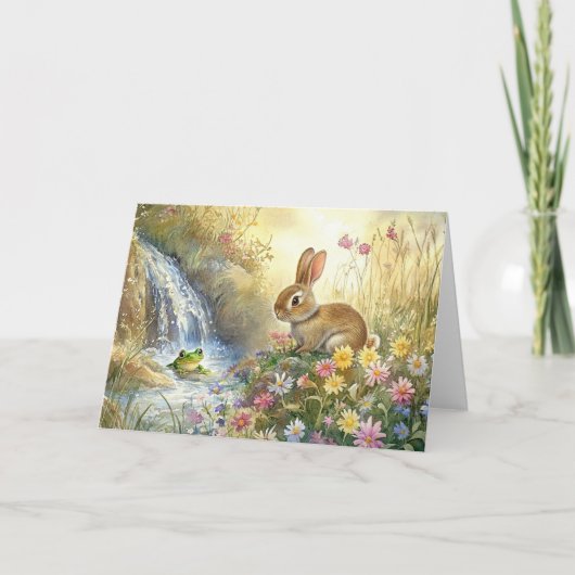 Charmante Bunny & Frog Watercolor-stijl Bedankkaart (Voorkant)