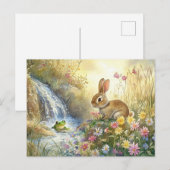 Charmante Bunny & Frog Watercolor-stijl Briefkaart (Voorkant / Achterkant)