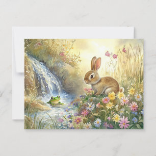 Charmante Bunny & Frog Watercolor-stijl Briefkaart