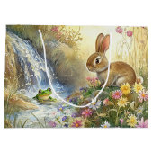 Charmante Bunny & Frog Watercolor-stijl Groot Cadeauzakje (Achterkant)