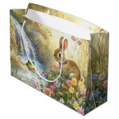 Charmante Bunny & Frog Watercolor-stijl Groot Cadeauzakje (Achterkant Gekanteld)