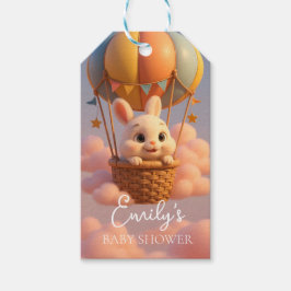 Charmante Bunny Hete Luchtballon met Zachte Wolken Cadeaulabel