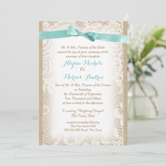 Charmante Burlap Bogen en Kant Kaart (Staand voorkant)