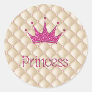Charmante Chic Parels, Tiara, Prinses, Glitterig Ronde Sticker