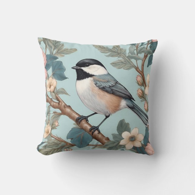 Charmante Chickadee Bird Kussen (Voorkant)