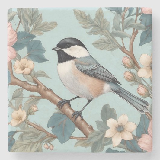 Charmante Chickadee Bird Stenen Onderzetter (Voorkant)