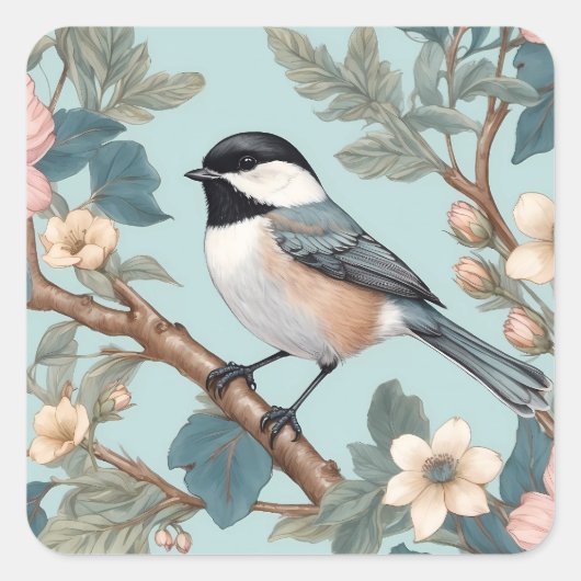 Charmante Chickadee Bird Vierkante Sticker (Voorkant)