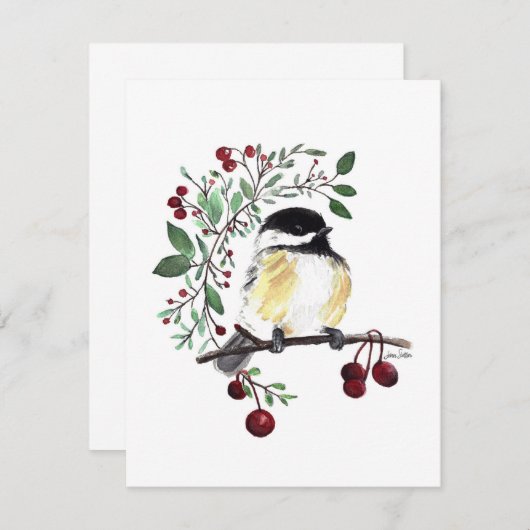 Charmante Chickadee Waterverf Note Kaart (Voorkant / Achterkant)