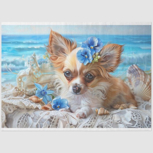 Charmante Chihuahua Beach Seashell Decoupage Tissuepapier (Voorkant)