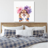 Charmante Chihuahua bloemkroon Waterverf Print#1 Canvas Afdruk (Insitu (Slaapkamer))