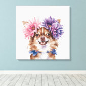 Charmante Chihuahua bloemkroon Waterverf Print#1 Canvas Afdruk (Insitu (Houten vloer))