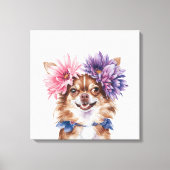 Charmante Chihuahua bloemkroon Waterverf Print#1 Canvas Afdruk (Voorkant)