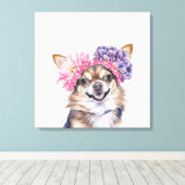 Charmante Chihuahua bloemkroon Waterverf Print#2 Canvas Afdruk (Insitu (Houten vloer))
