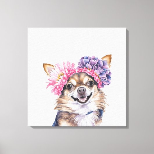 Charmante Chihuahua bloemkroon Waterverf Print#2 Canvas Afdruk (Voorkant)