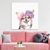 Charmante Chihuahua bloemkroon Waterverf Print#2 Canvas Afdruk (Insitu (Woonkamer))
