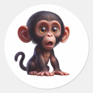Charmante Chimp Whimsy - Schattige Cartoon Primaat Ronde Sticker