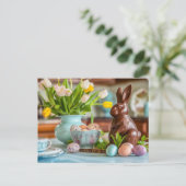 Charmante chocolade paashaas feestdagenkaart (Staand voorkant)