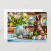 Charmante chocolade paashaas feestdagenkaart (Voorkant / Achterkant)