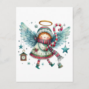 Charmante Christmas Angel Moderne volkskunst stijl Briefkaart