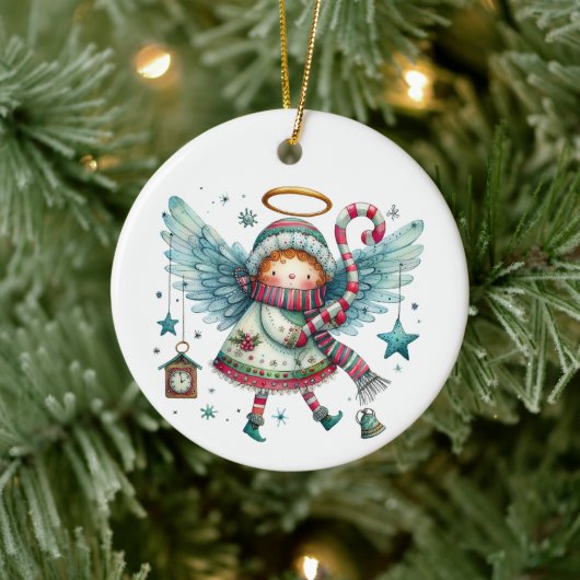 Charmante Christmas Angel Moderne volkskunst stijl Keramisch Ornament (Boom)