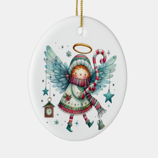 Charmante Christmas Angel Moderne volkskunst stijl Keramisch Ornament (Rechts)