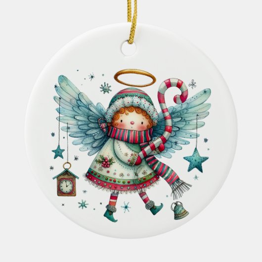 Charmante Christmas Angel Moderne volkskunst stijl Keramisch Ornament (Voorkant)