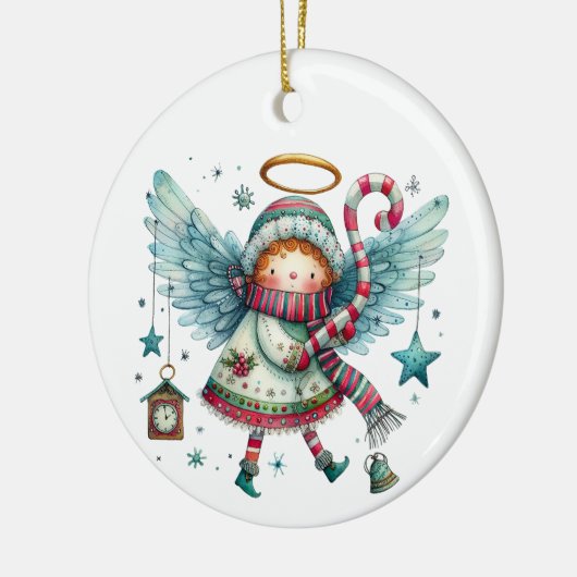 Charmante Christmas Angel Moderne volkskunst stijl Keramisch Ornament (Links)