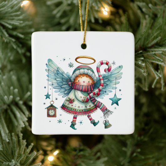 Charmante Christmas Angel Moderne volkskunst stijl Keramisch Ornament (Boom)