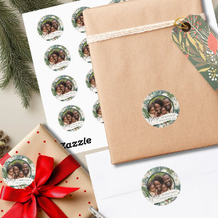 Charmante Cirkel Elegant Ivoor & Blauw Familie Fot Ronde Sticker