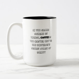 Charmante Coffee Philosophy Humor Tweekleurige Koffiemok