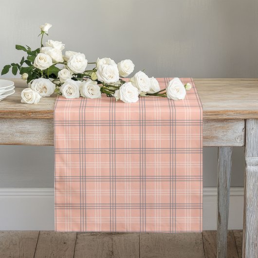 Charmante Coral Grey Check Runner eettafel Lange Tafelloper