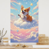 Charmante corgi hond in de wolken poster (Keuken)