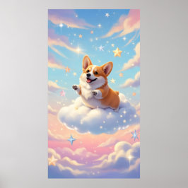 Charmante corgi hond in de wolken poster