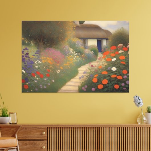 Charmante  Cottage Landscape Olieverfschilderij Canvas Afdruk (Insitu (Woonkamer))