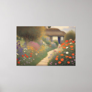 Charmante  Cottage Landscape Olieverfschilderij Canvas Afdruk