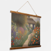 Charmante  Cottage Landscape Olieverfschilderij Hangend Wandkleed (Gebogen)