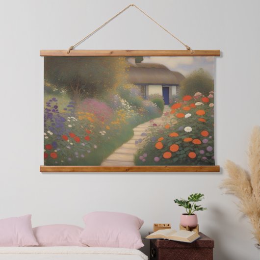 Charmante  Cottage Landscape Olieverfschilderij Hangend Wandkleed (Slaapkamer)