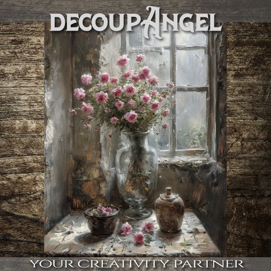 Charmante Cottage Window Arrangement - Decoupage - Tissuepapier