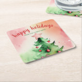 Charmante dennenboom & rode Ornamenten vakantie Kartonnen Onderzetters (Schuin)