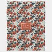 Charmante dille groen en diep sinaasappel bloemenv fleece deken (Voorkant)