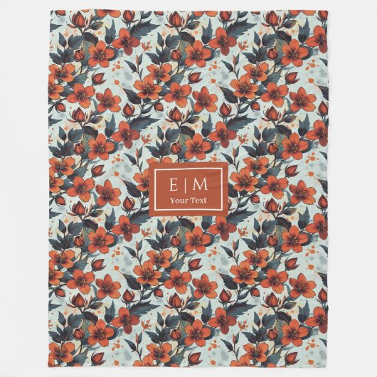 Charmante dille groen en diep sinaasappel bloemenv fleece deken (Voorkant)