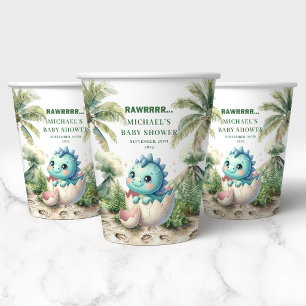 Charmante Dino Baby Shower Komt Eraan Papieren Bek Bekers